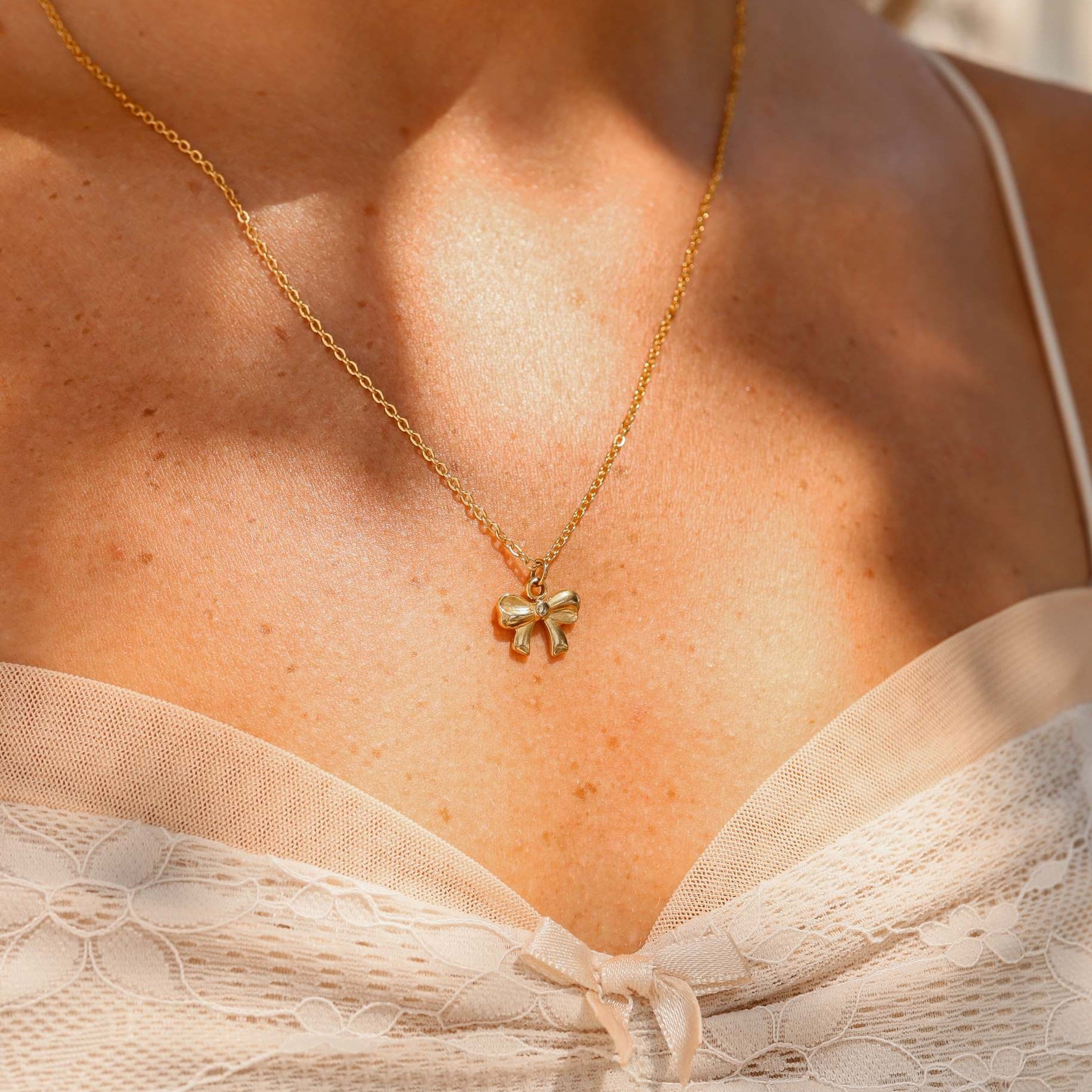 Gold Bow Charm | 18K PVD Coated Stainless Steel Ribbon Bow Pendant – Hypoallergenic Jewelry