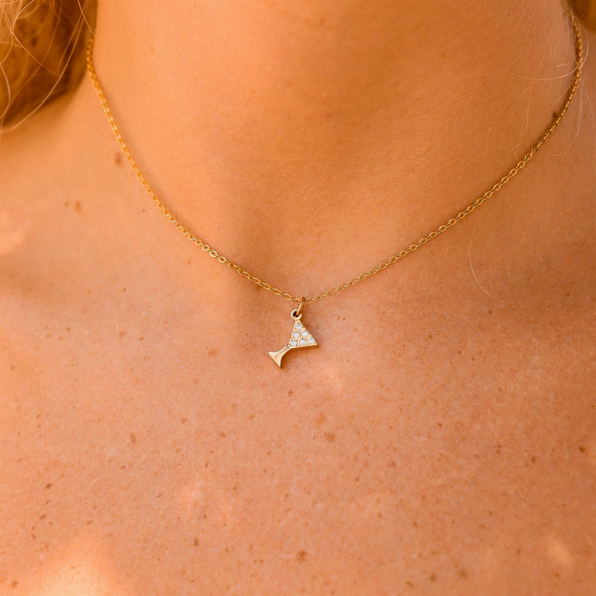 Martini Glass Charm – 18K Gold Pendant With CZ | Hypoallergenic Jewelry Accessory