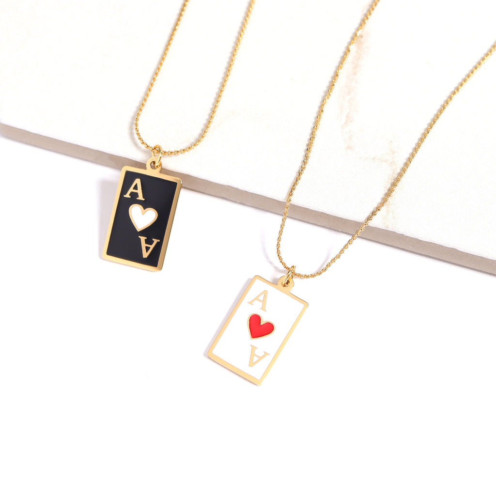 Ace of Hearts Pendant – 18K Gold Playing Card Charm | Waterproof Stainless Steel Jewelry