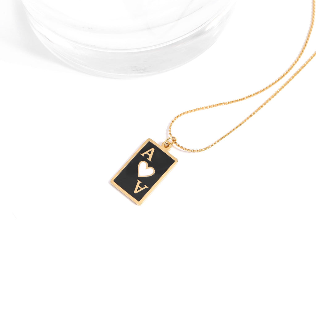 Ace of Hearts Pendant – 18K Gold Playing Card Charm | Waterproof Stainless Steel Jewelry