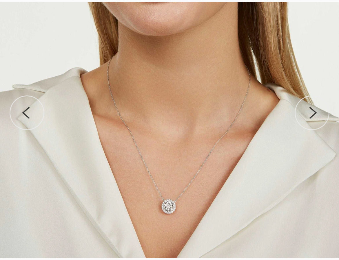 Lab Grown Diamond Necklace – 14kt Gold Jewelry Halo Pendant with AGI Certified Diamonds