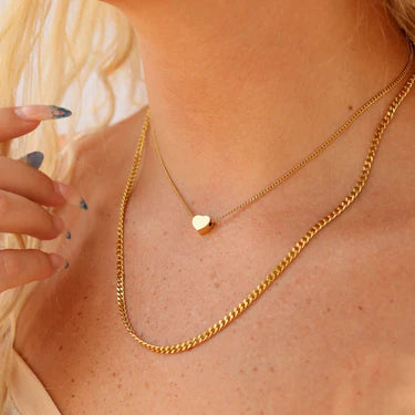 18K Gold PVD Stainless Steel Blank Heart Pendant Layered Necklace