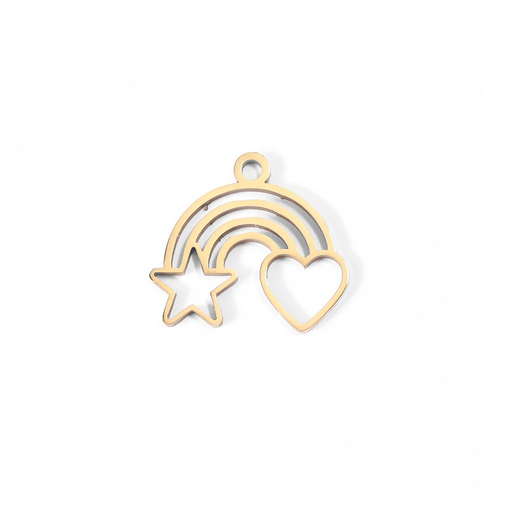 Gold Heart Star Charm – 18K Gold PVD Coated Stainless Steel Pendant for Bracelets