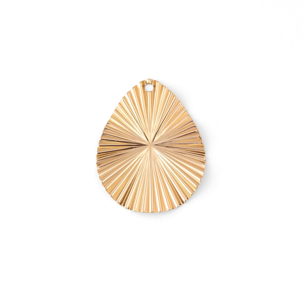Gold Teardrop Charm – 18K Gold Stainless Steel Sunburst Pendant Accent Piece