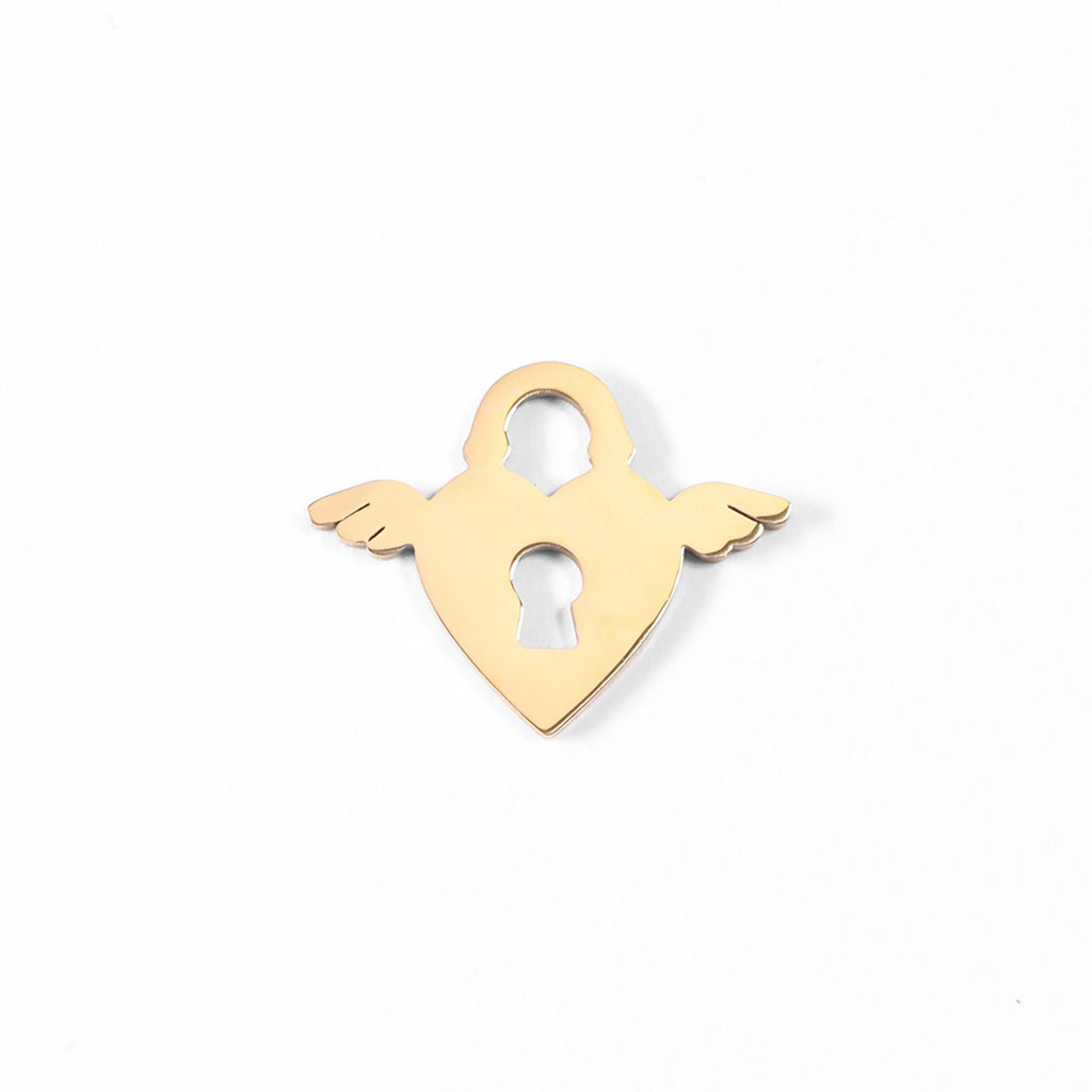 Winged Heart Lock Charm – 18K Gold Plated Stainless Steel Hypoallergenic Jewelry