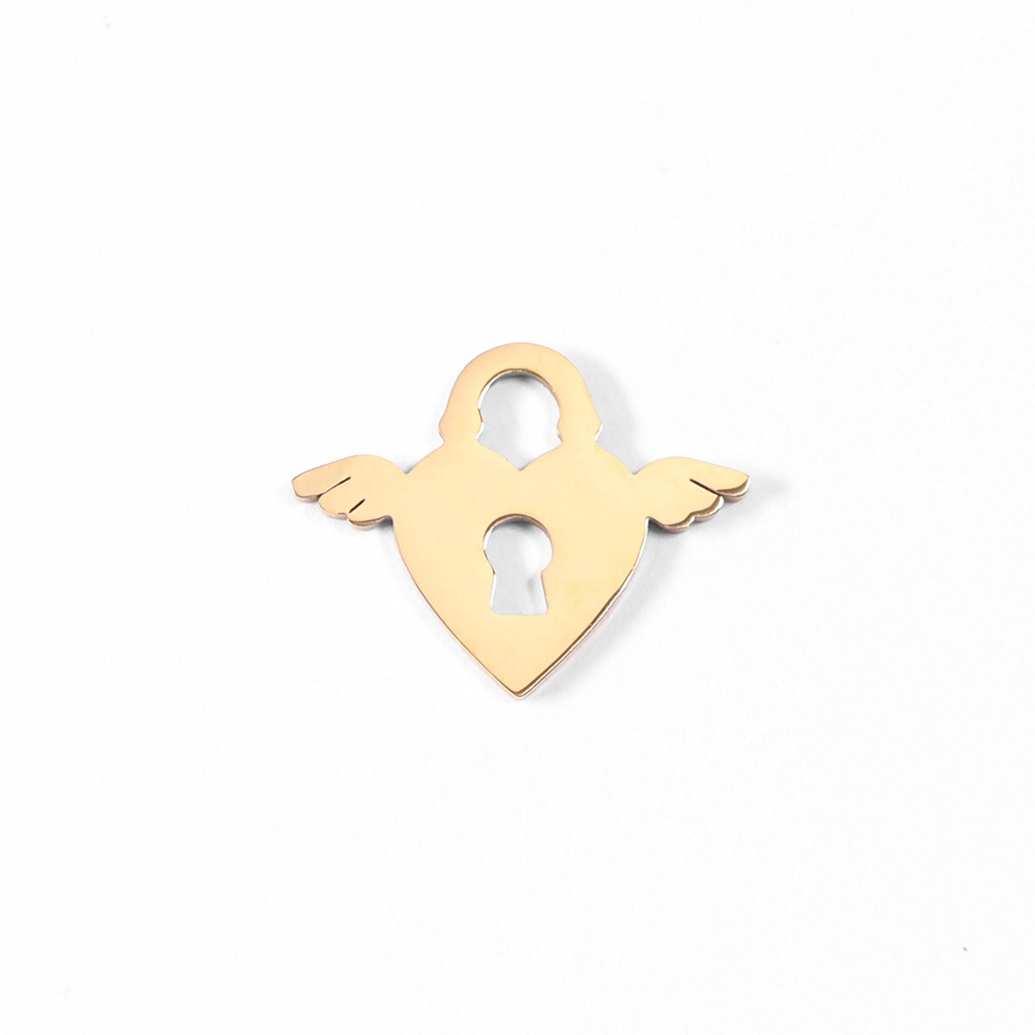 Winged Heart Lock Charm – 18K Gold Plated Stainless Steel Hypoallergenic Jewelry