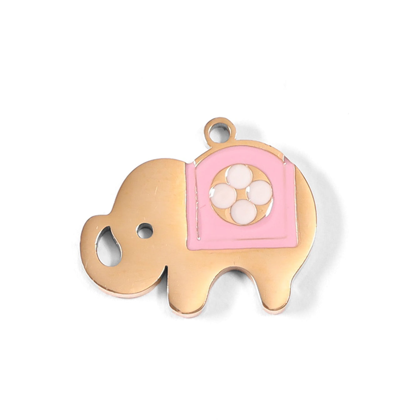 Elephant Charm 18K Gold Stainless Steel Pendant – Pink Epoxy Whimsical Jewelry