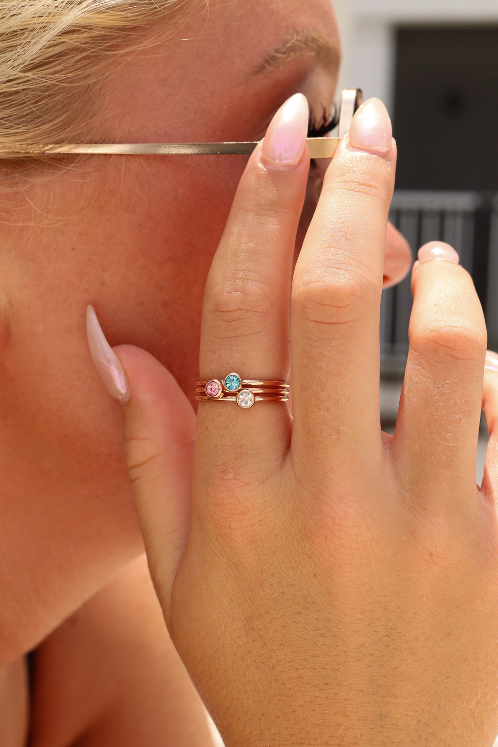 Rose Gold Stacking Ring – 18k PVD Coated Stainless Steel Birthstone Band