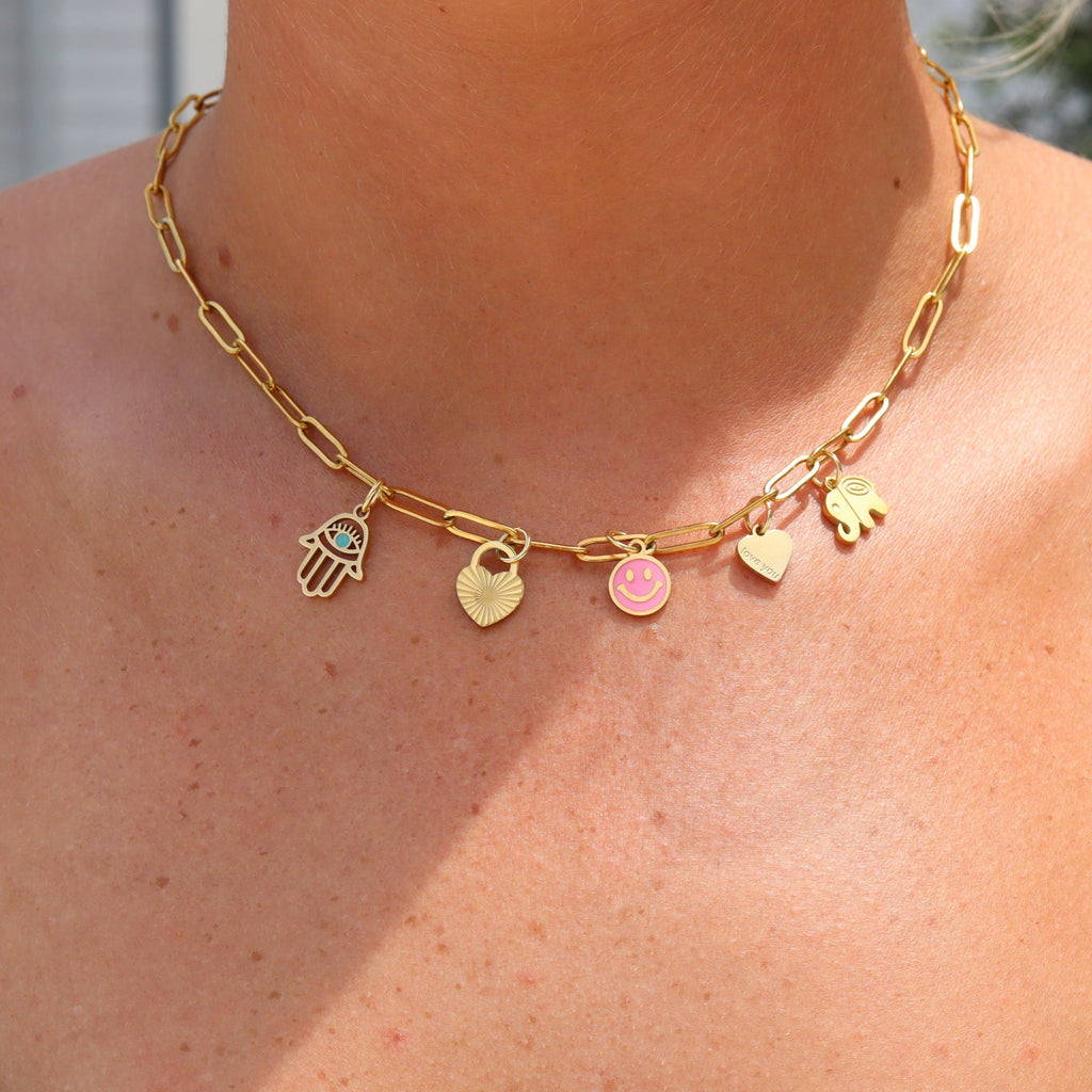 Gold Heart Lock Charm – 18K Gold PVD Stainless Steel Sunburst Pendant