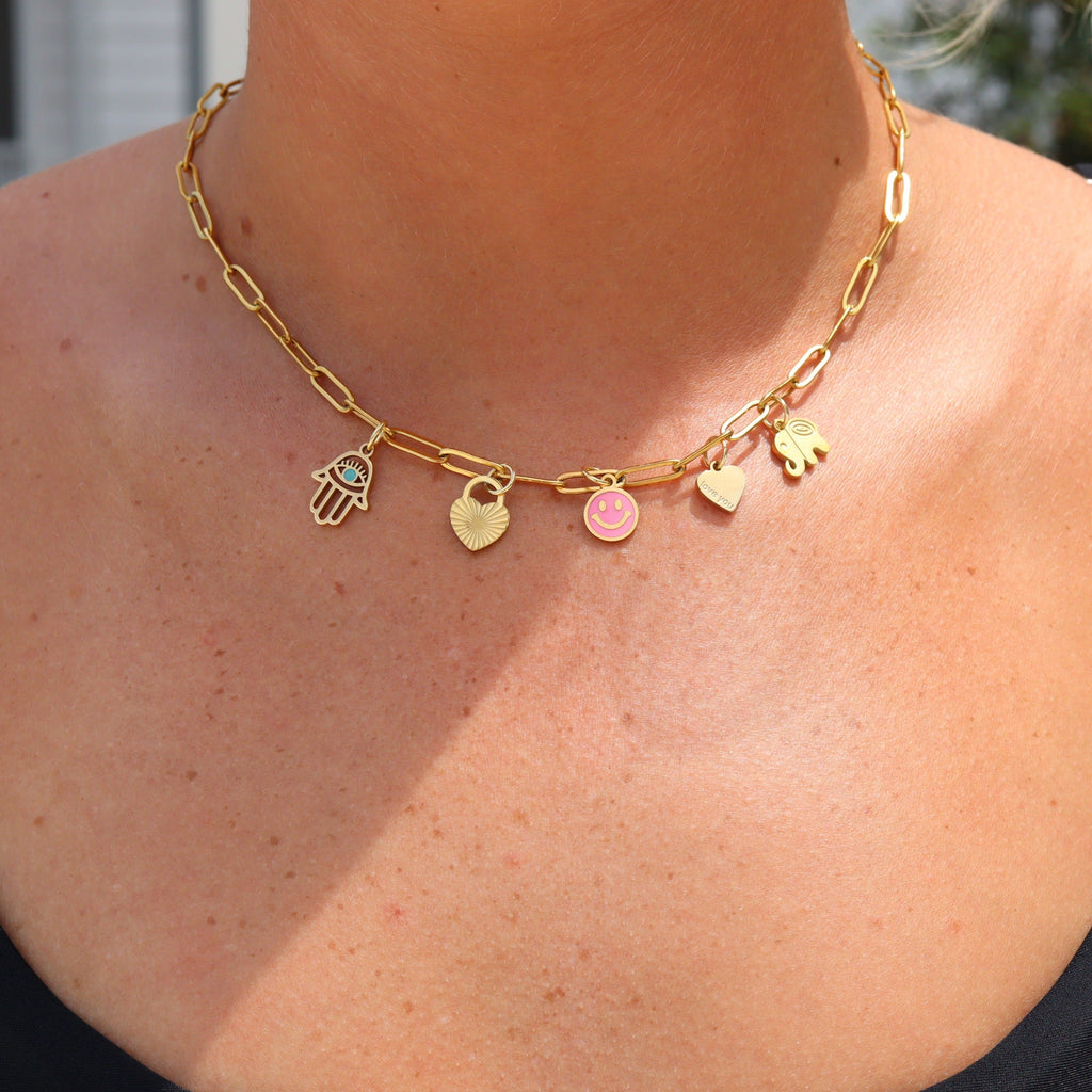 18K Gold Charm – Pink Smiley Face Pendant | PVD Coated Stainless Steel Jewelry