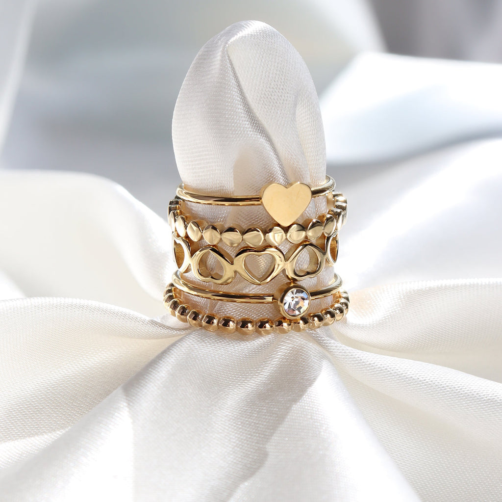 Gold Beaded Stacking Ring – Durable 18K Gold Stainless Steel Band