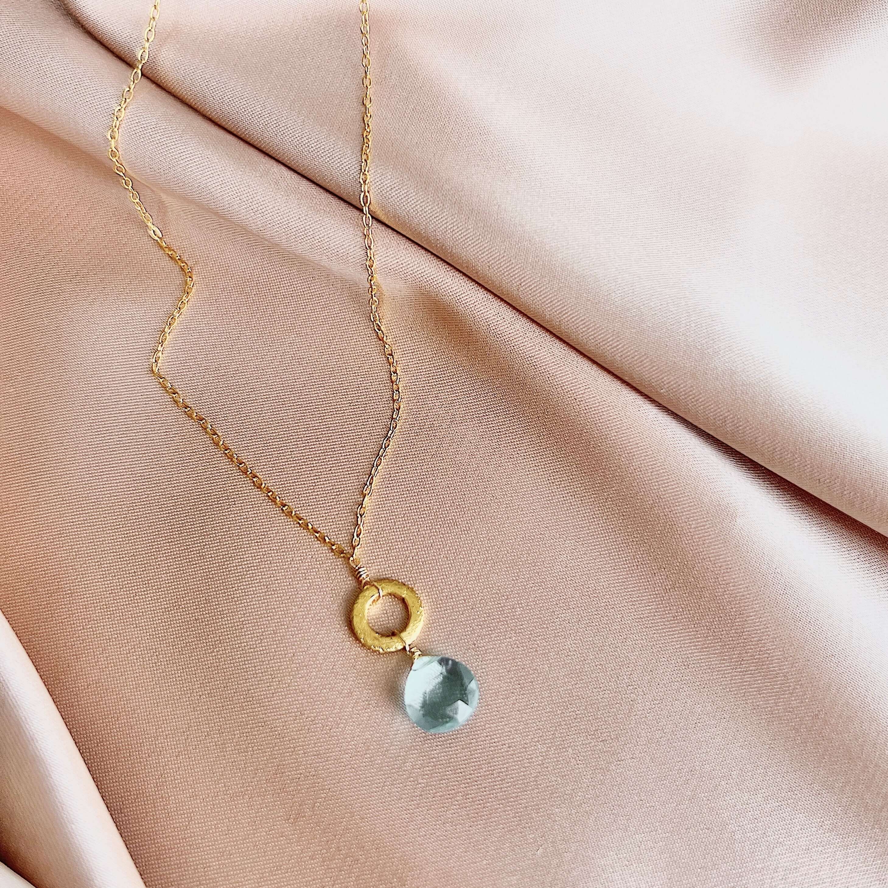 Iolite Layering Necklace – Mini Drop Necklace With 14k Gold Plated Chain & Floating Gems