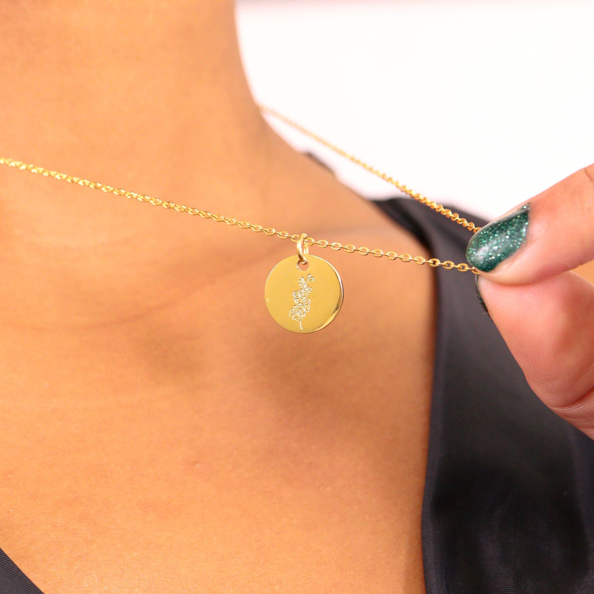 Birth Flower Charm – Personalized Gold Charm Pendant | Hypoallergenic Stainless Steel Jewelry