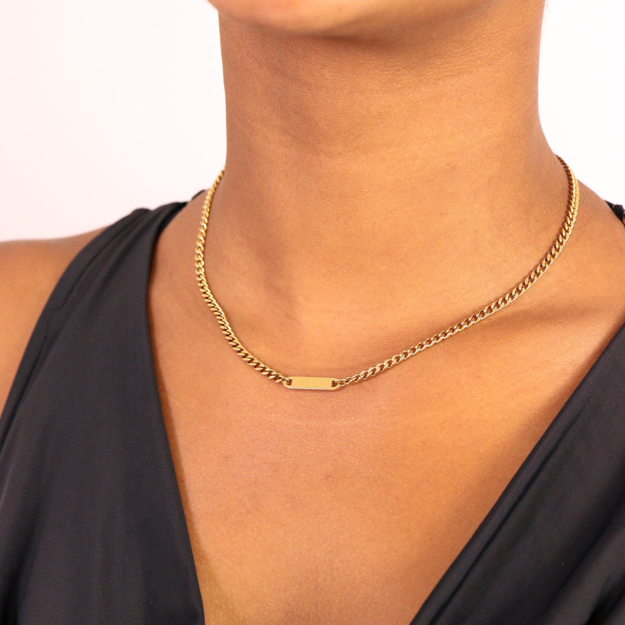Engraved Gold Curb Necklace – 18K PVD Coated Stainless Steel Adjustable Chain