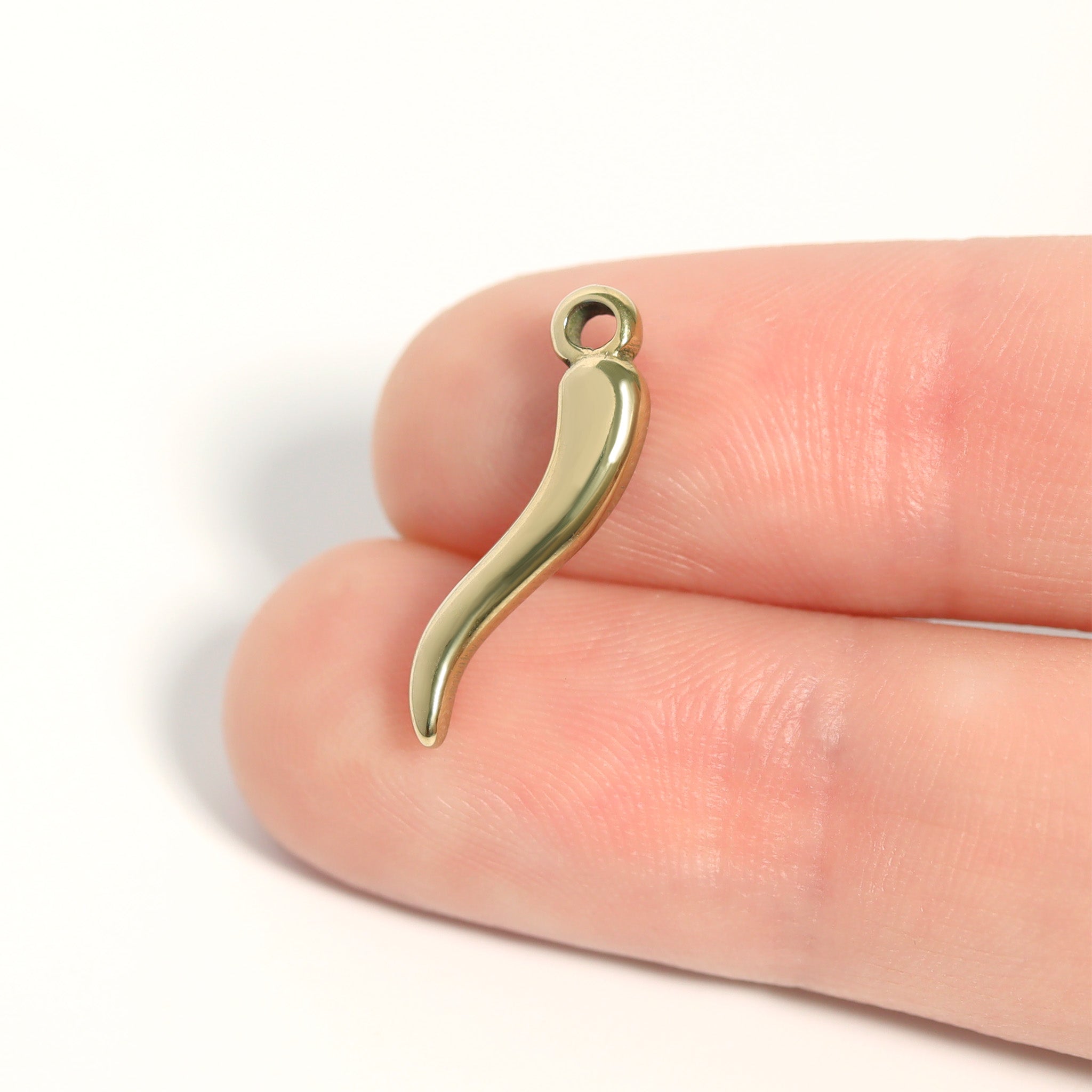 Italian Horn Charm - 18K Gold Jewelry Accent | Stainless Steel Good Luck Pendant
