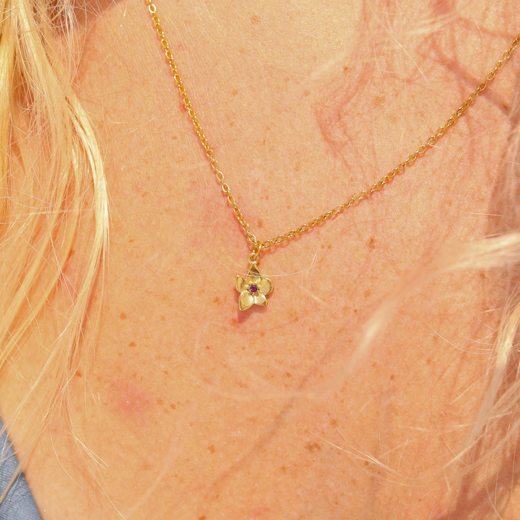 Birth Flower Charm – 18K Gold PVD Coated Pendant with Birthstone Sparkle