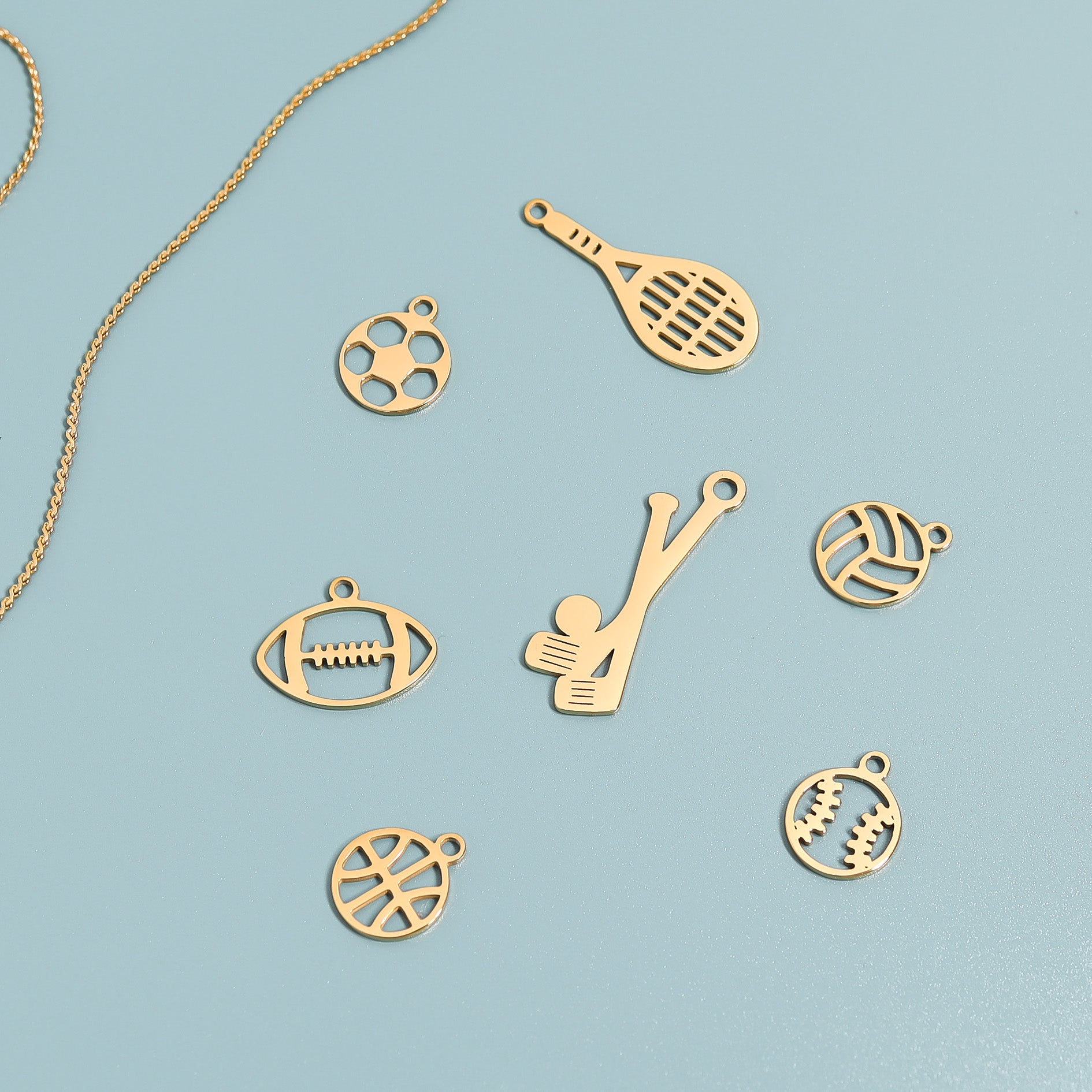 Baseball Charm 18K Gold Pendant – Waterproof Stainless Steel Sports Jewelry Accent