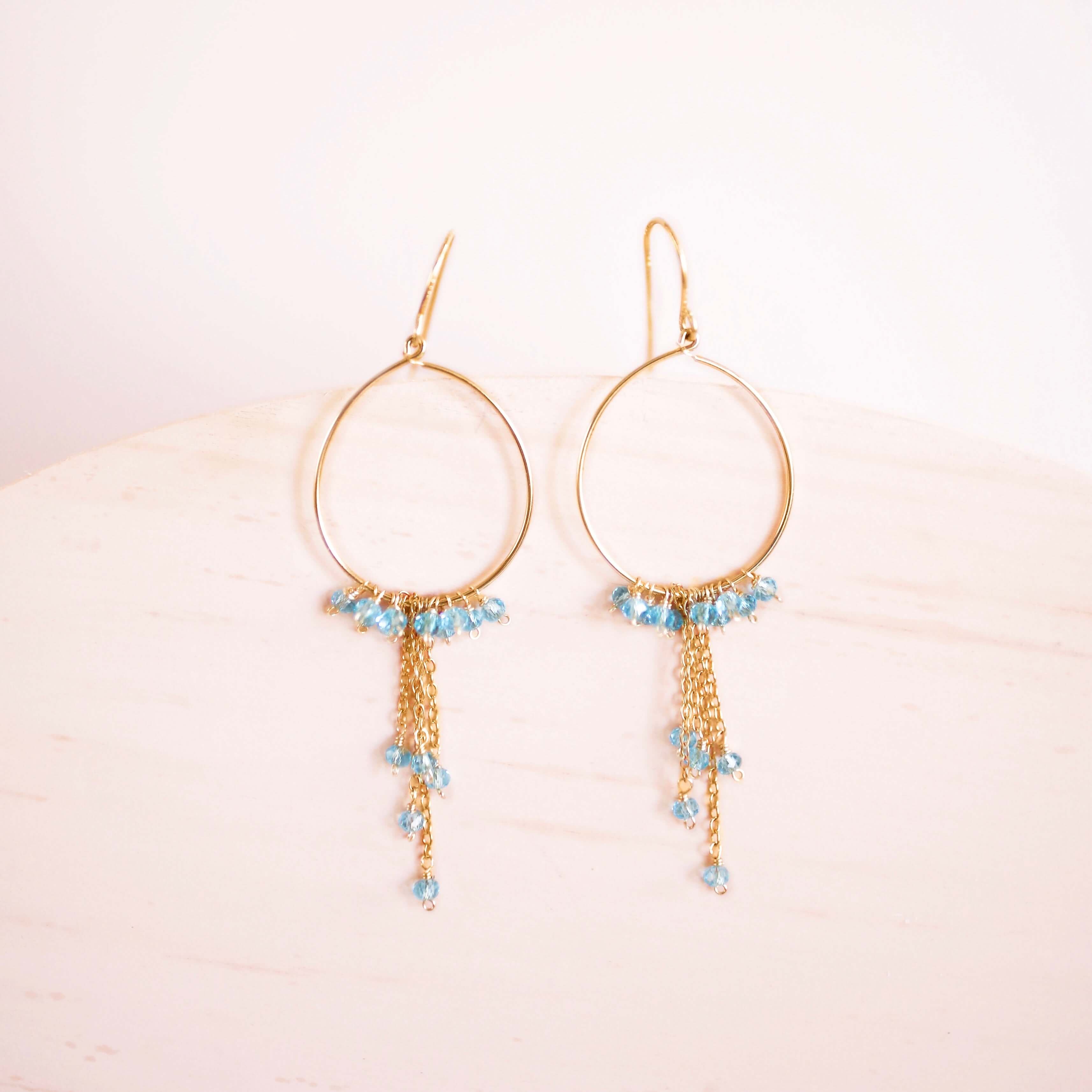 Green Apatite Earrings – Handmade Gold Hoops | Lightweight Dangle Jewelry
