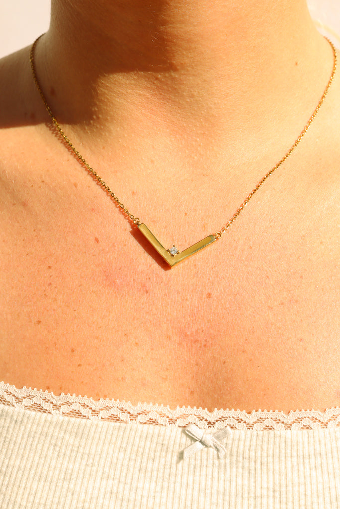 18K PVD Pendant Necklace - Stainless Steel V-Shaped Engraved Jewelry Blanks