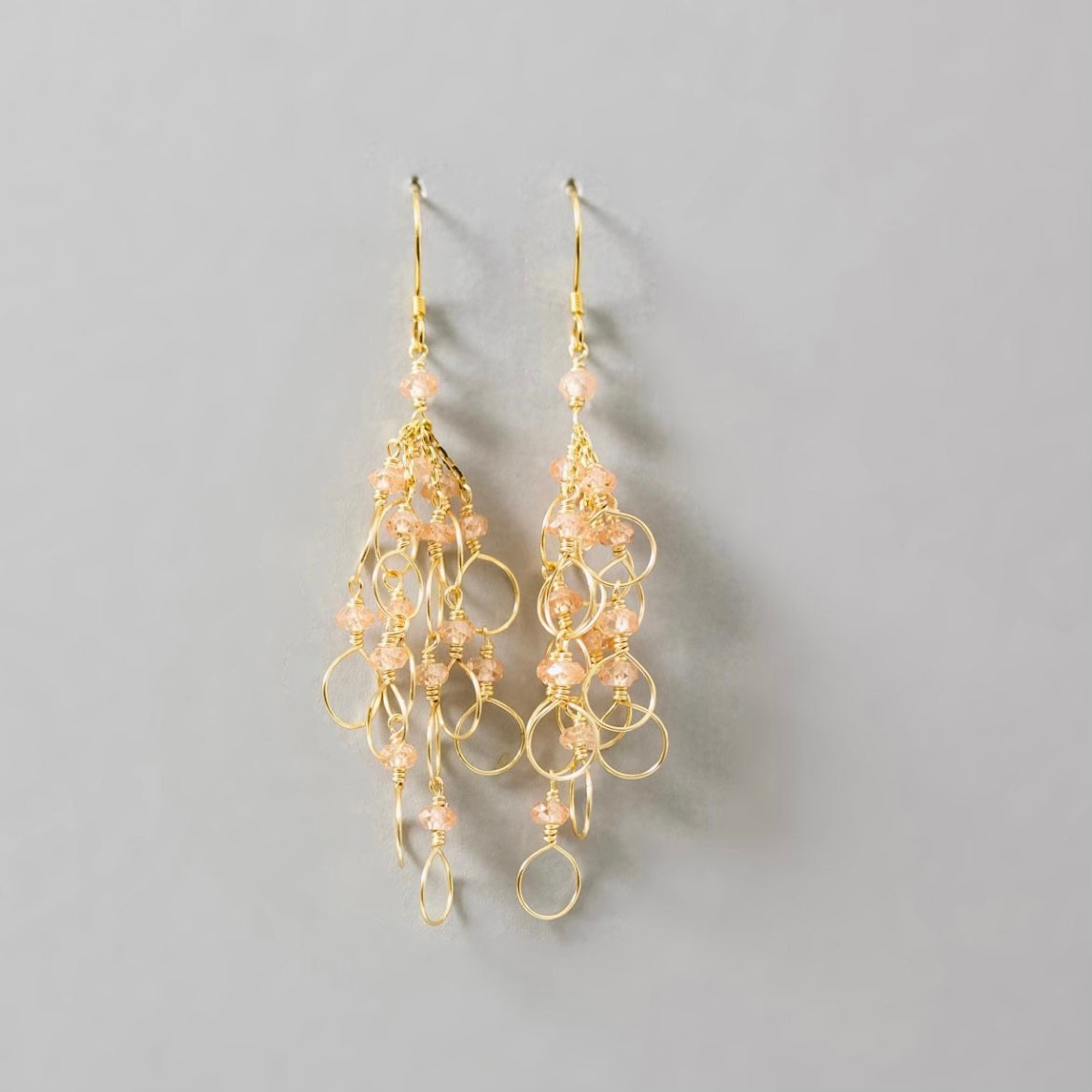 Clear Quartz Earrings – Handmade Gold Chain Earrings with Silver French Hooks
