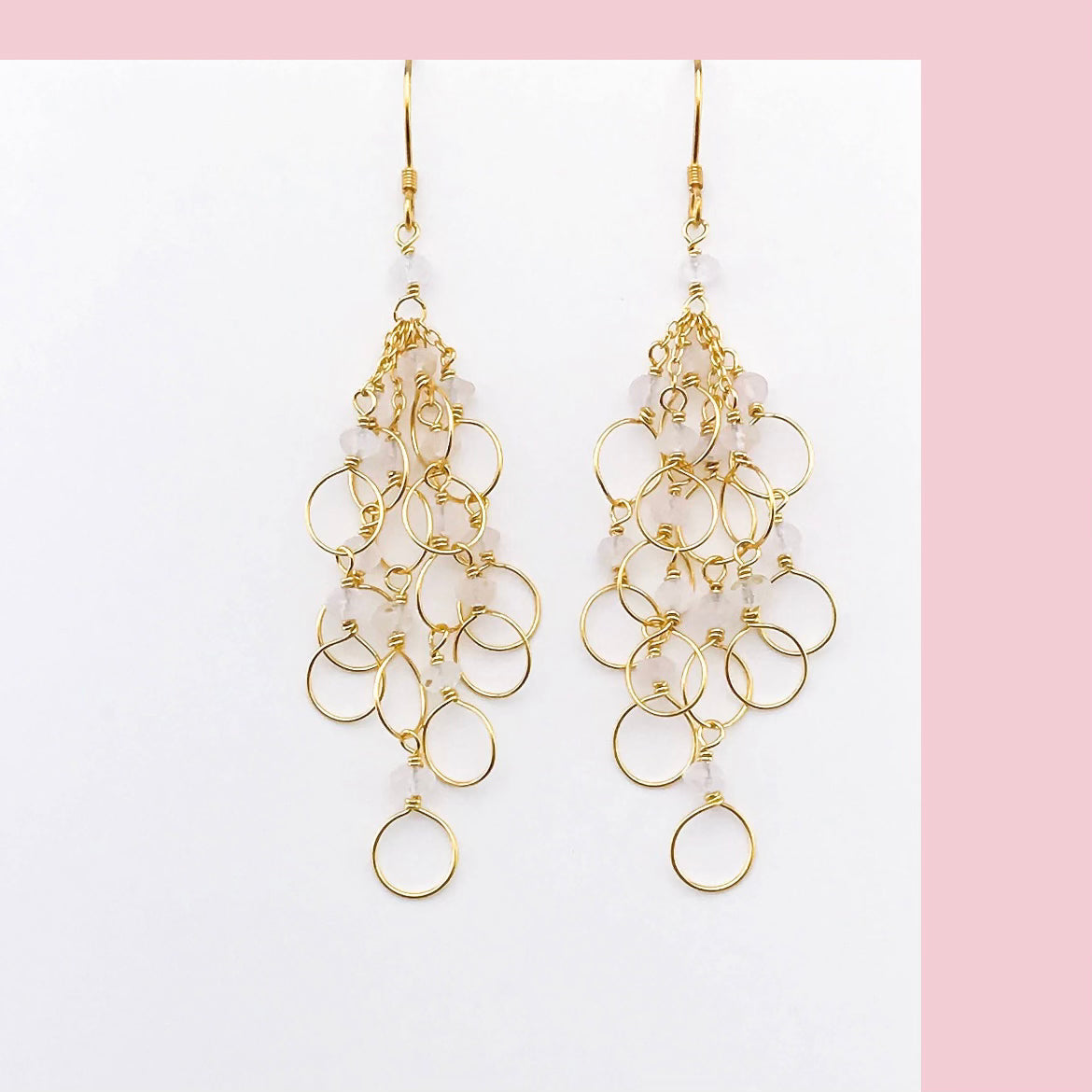 Champagne Quartz Earrings – Lightweight Gold Chain Loop, 14k Gold Plated Jewelry