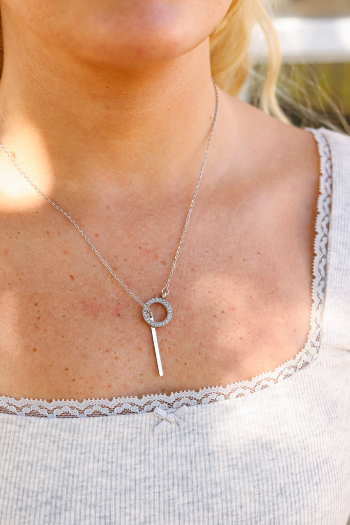 Cz Stone circle lariat lifestyle stainless steel