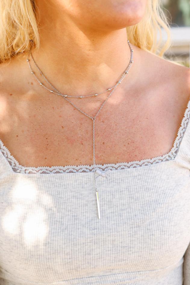 Stainless Steel Satellite chain lariat necklace lifestyle