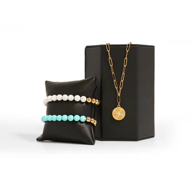 18K Gold PVD Stainless Steel Semi Precious Beaded Stretch Bracelets