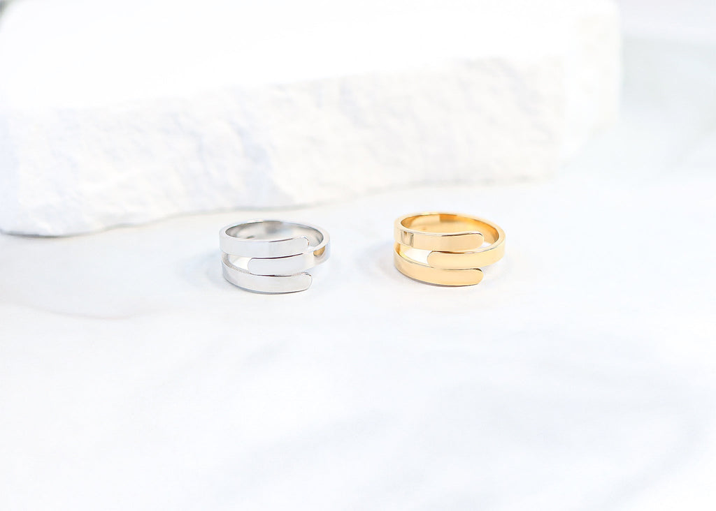 18K Gold PVD Stainless Steel Blank 3 Name Wrap Ring