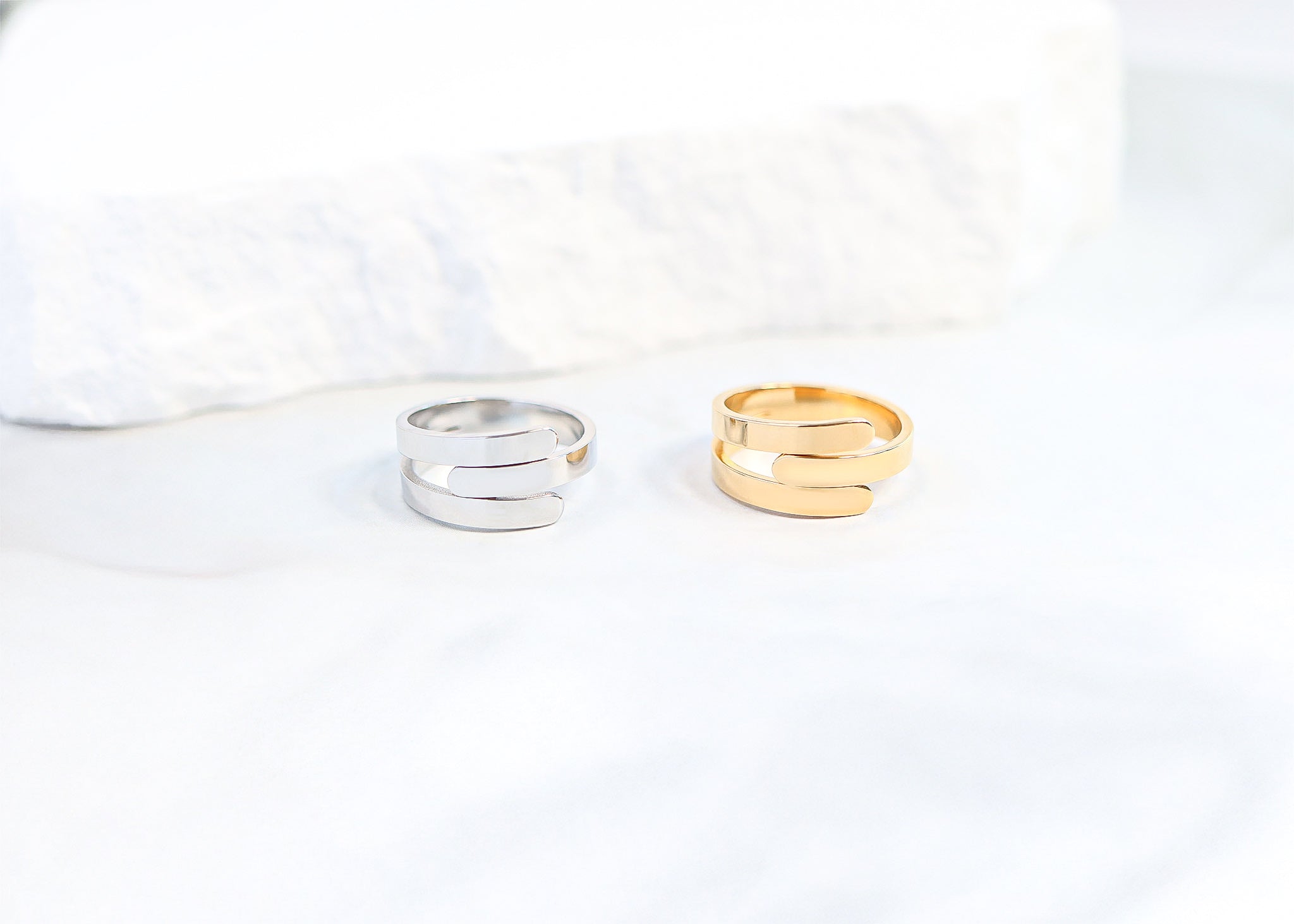 18K Gold PVD Stainless Steel Blank 3 Name Wrap Ring