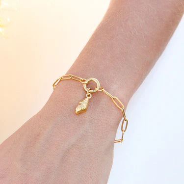 18K Gold PVD Stainless Steel Paperclip Charm Keeper Bracelet