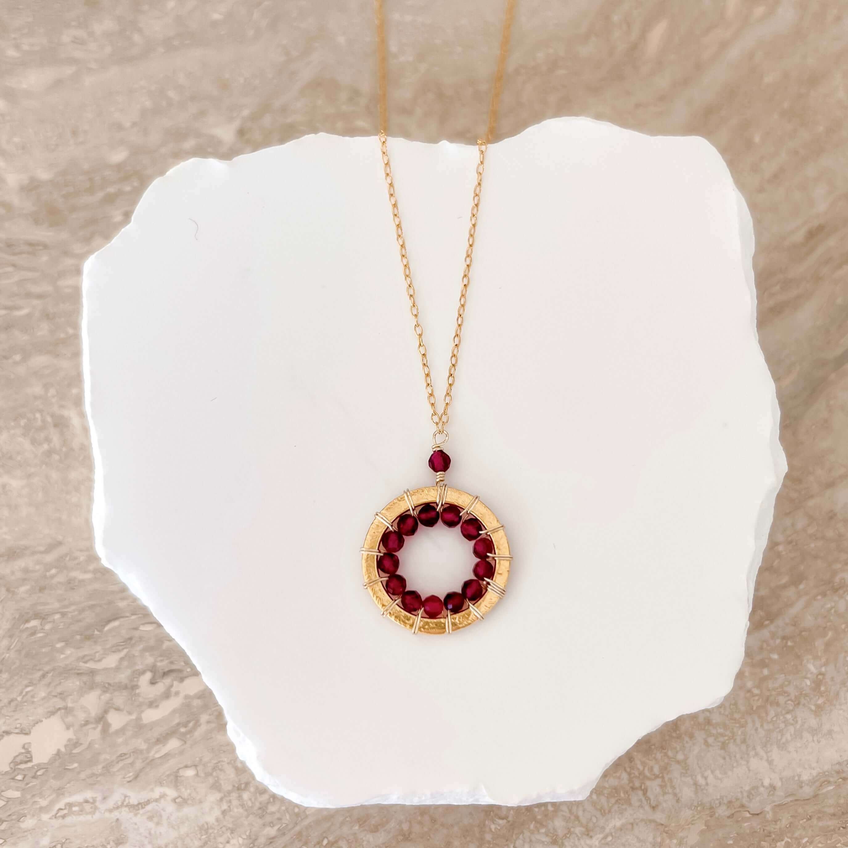 Gold Pendant Necklace – Rose Quartz Mini Halo Pendant with Adjustable Chain