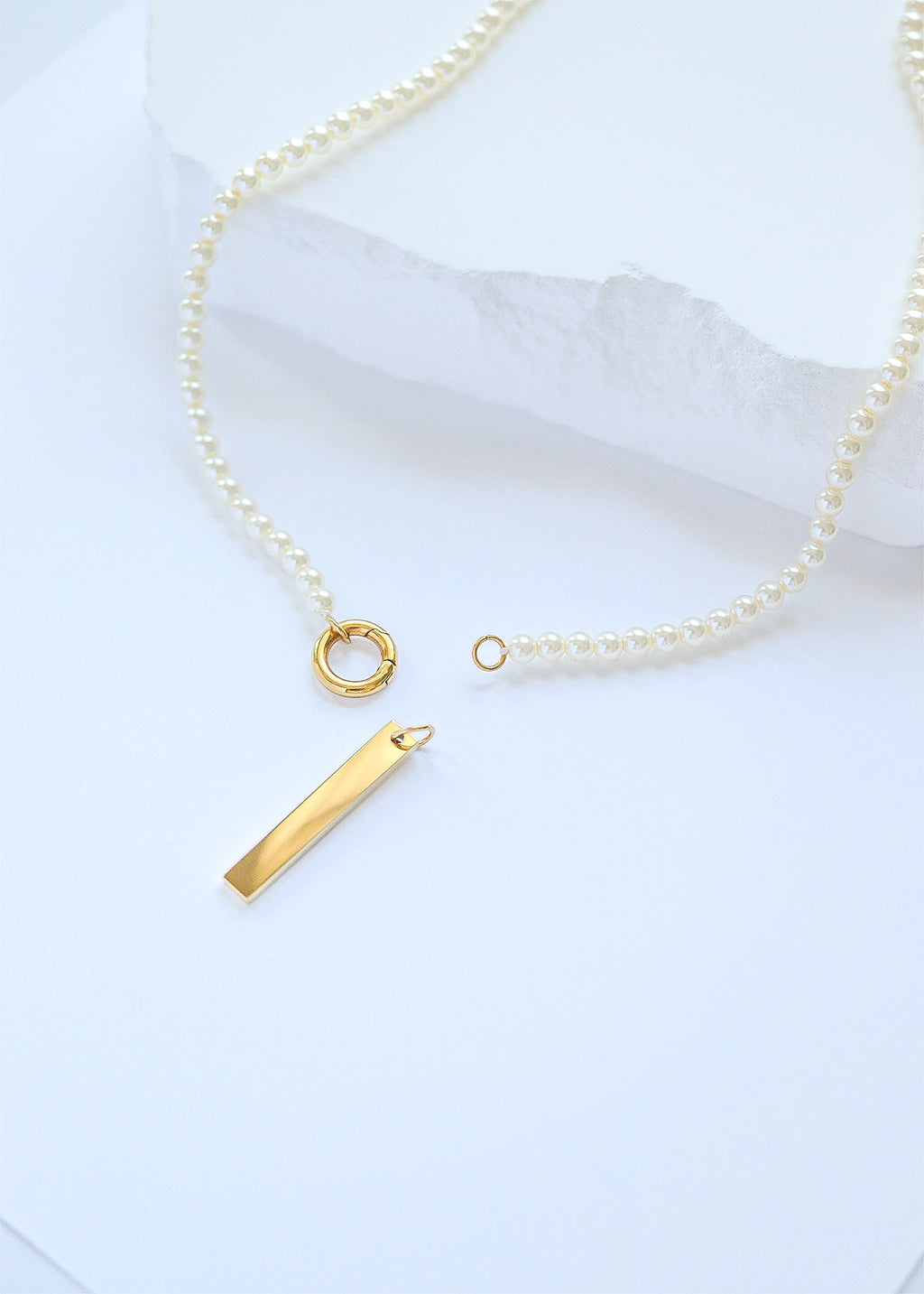 Gold Stainless Steel Pendant – Polished 316L Surgical Engraved Bar Necklace