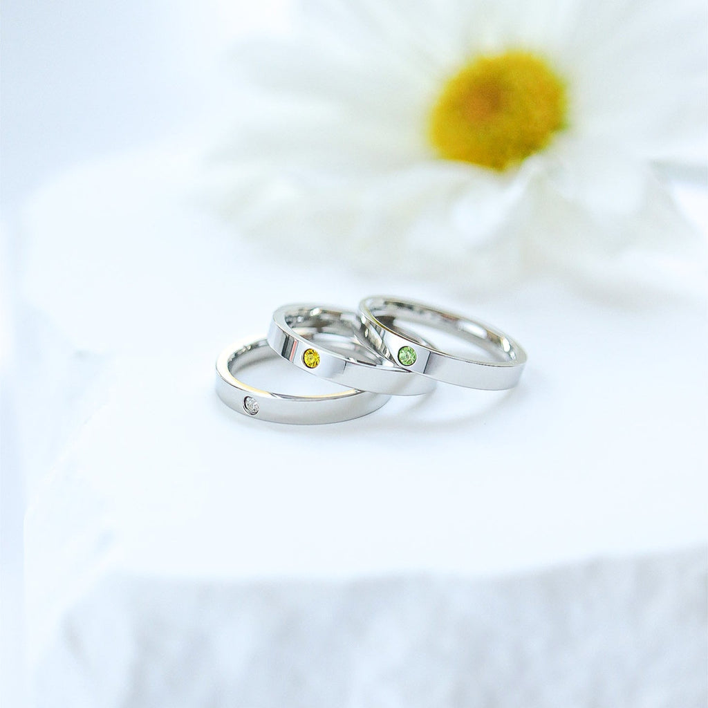 Birthstone Stacking Ring – 3mm Wide Band Stainless Steel Engraved Jewelry