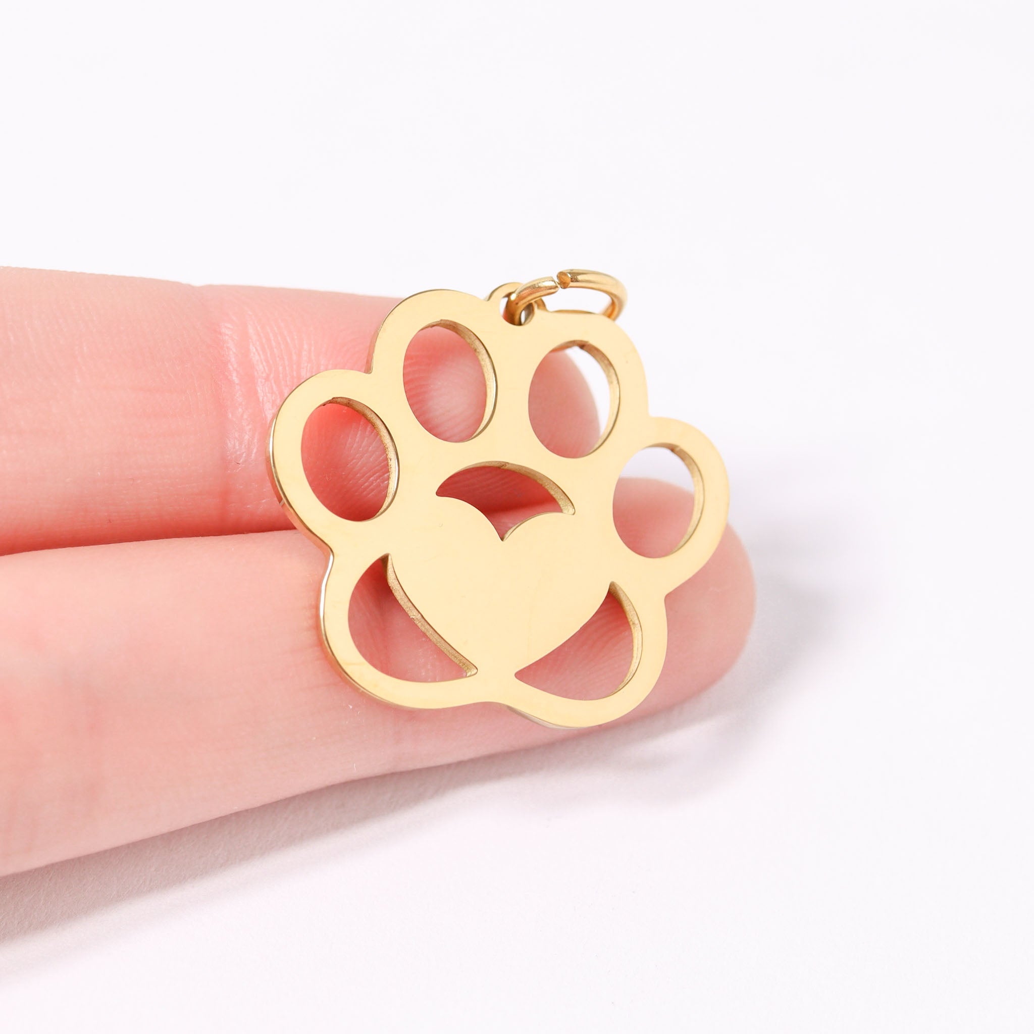 Gold Pet Tag – 18K PVD Coated Stainless Steel Paw Print Charm, Hypoallergenic Jewelry