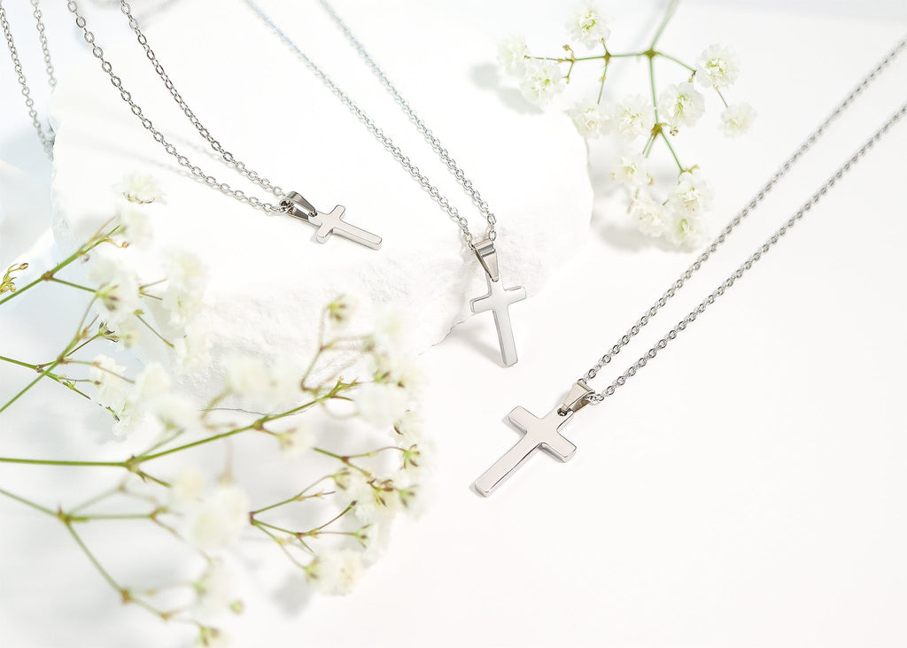 Engraved Cross Necklace – 18K Gold PVD Stainless Steel Pendant | Durable, Hypoallergenic