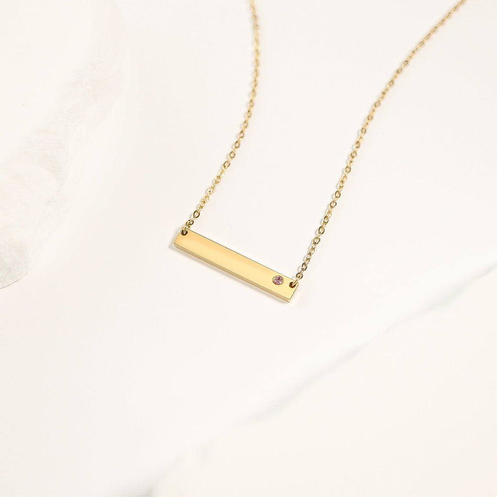 Birthstone Bar Necklace – 18K Gold Stainless Steel Durable Engraved Jewelry Gift