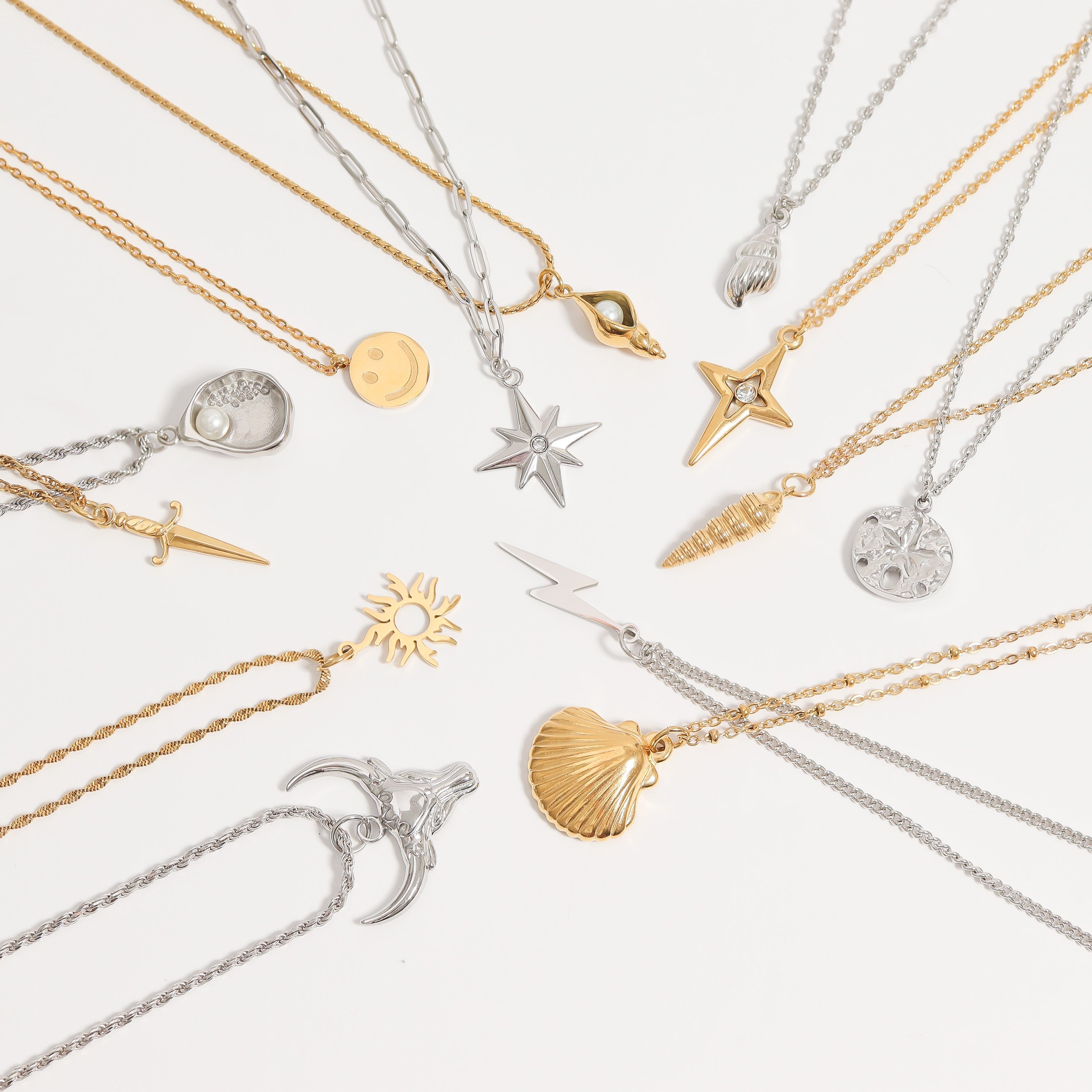 Gold Compass Charm - 18K Gold PVD Stainless Steel CZ Star Pendant Necklace