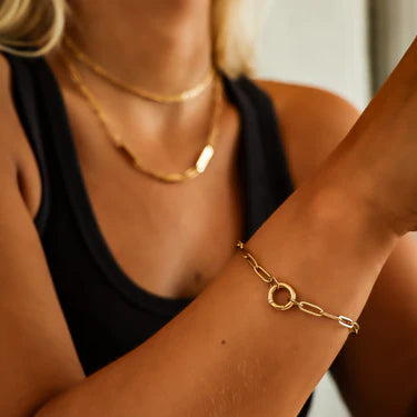 18K Gold PVD Stainless Steel Paperclip Charm Keeper Bracelet