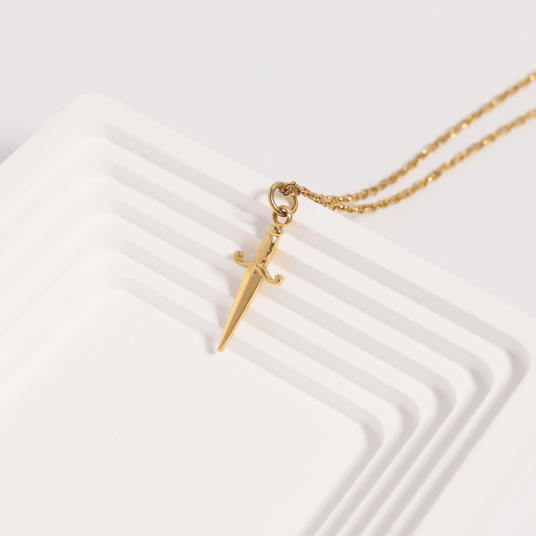 18K Gold Dagger Charm – PVD Coated Stainless Steel Pendant | Waterproof Jewelry