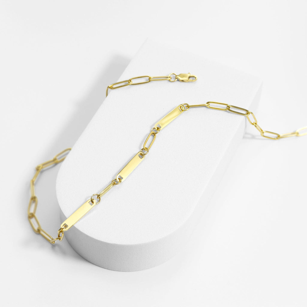 18K Gold PVD Stainless Steel Engravable Paperclip 3 Bar Necklace / SBB0313