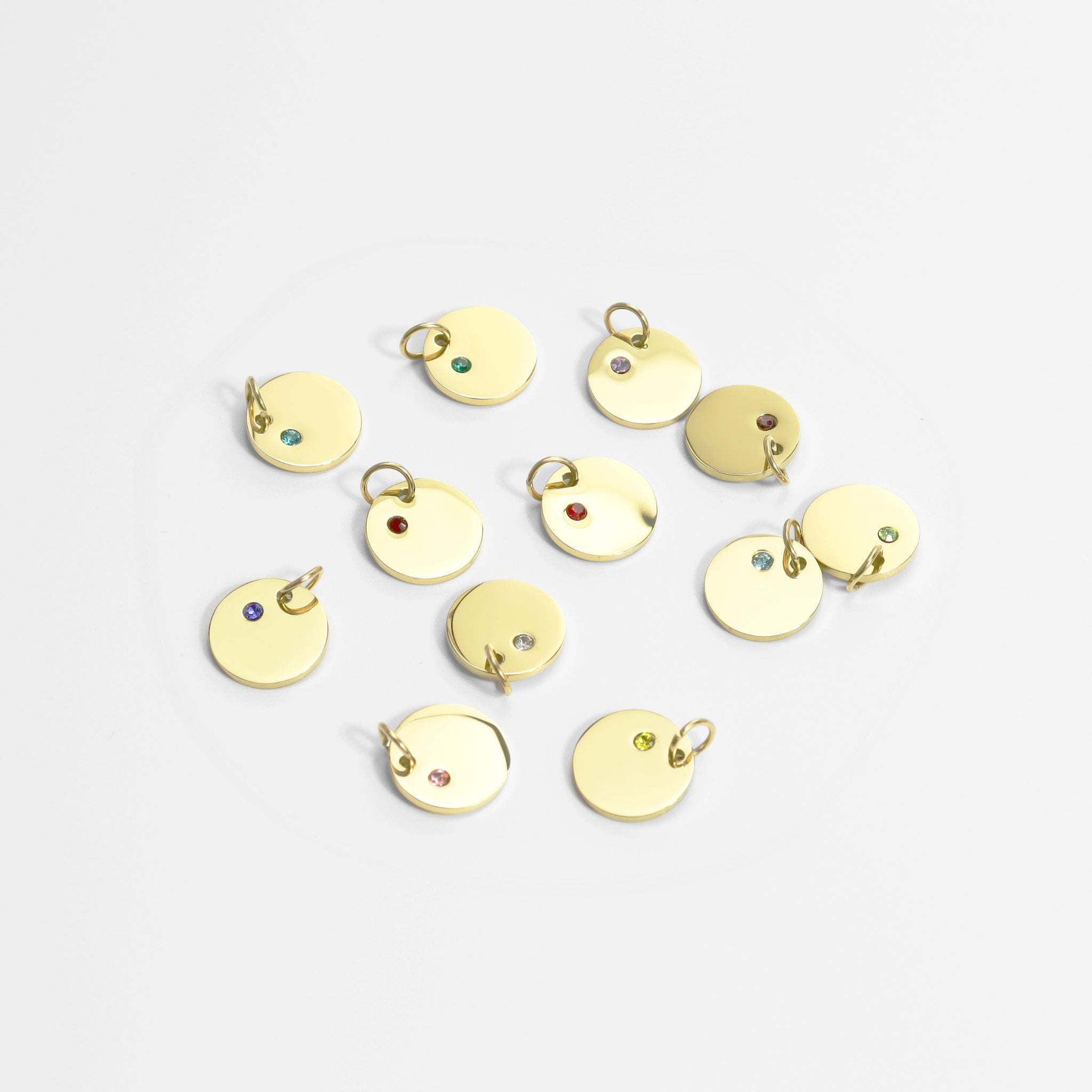 18K Gold Birthstone Charm - Engraved Stainless Steel CZ Pendant, Custom Gold PVD Coated