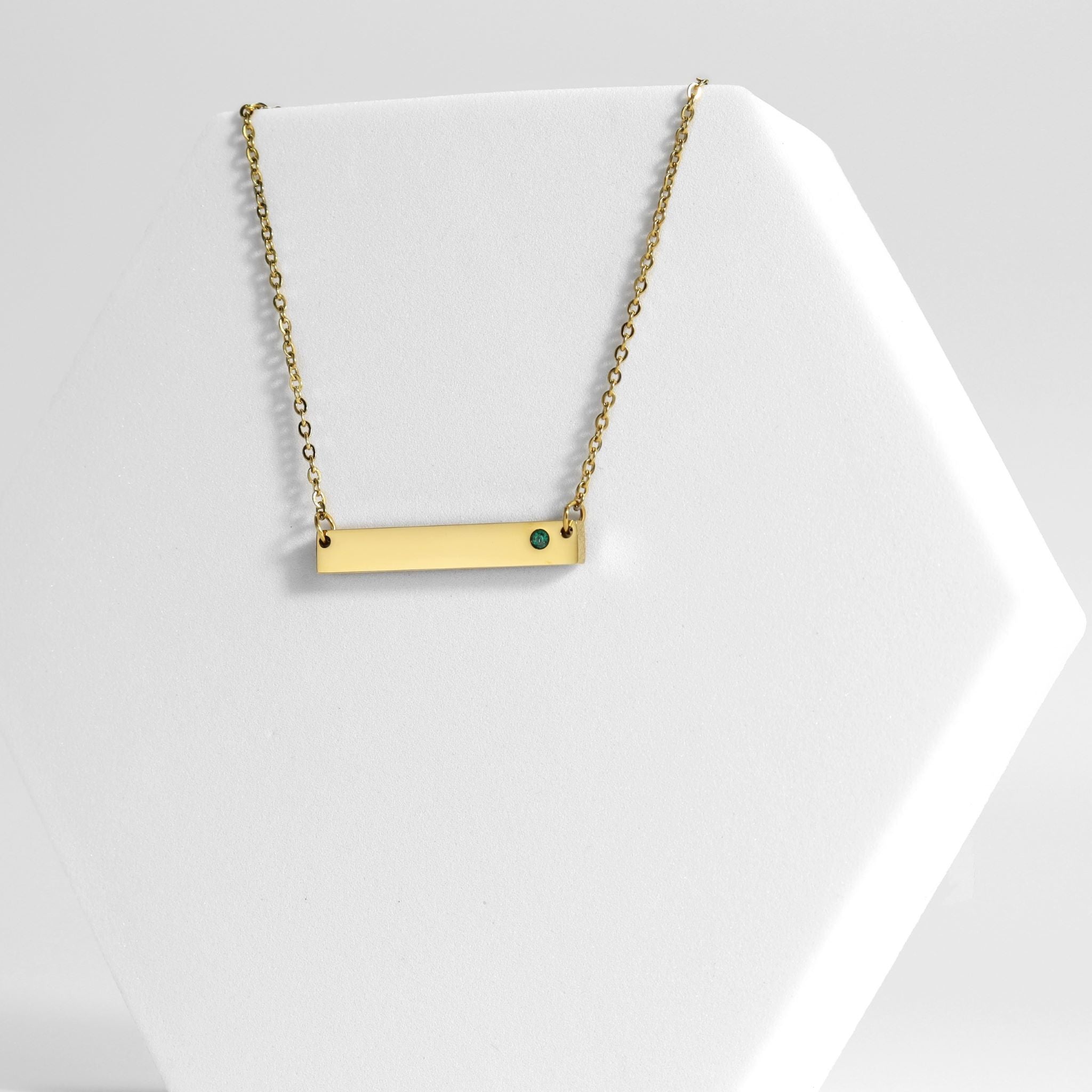 Birthstone Bar Necklace – 18K Gold Stainless Steel Durable Engraved Jewelry Gift