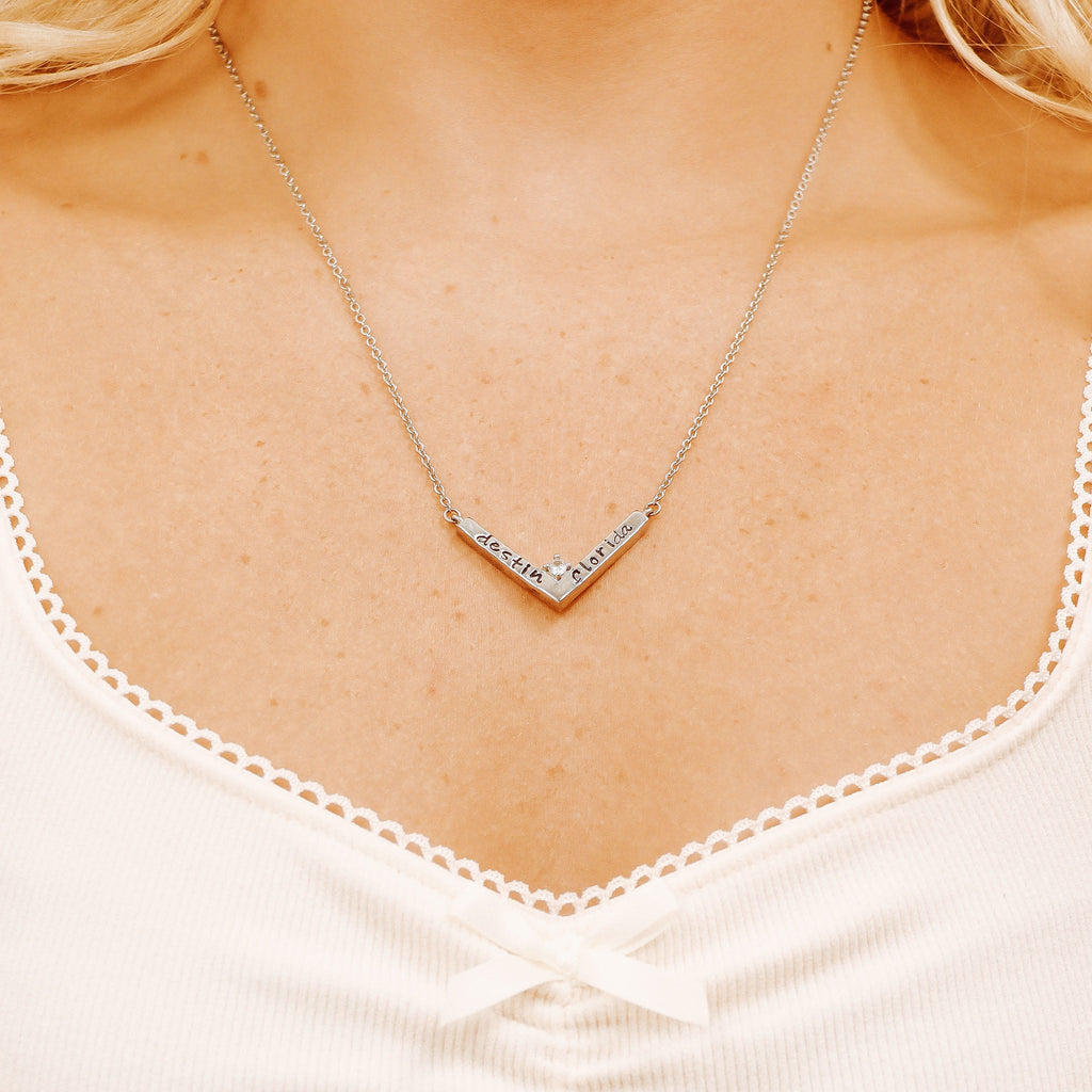 18K PVD Pendant Necklace - Stainless Steel V-Shaped Engraved Jewelry Blanks