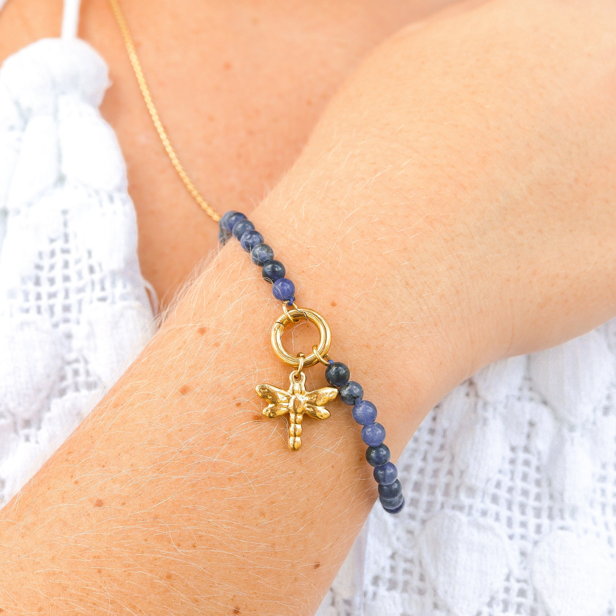 Charm Keeper Bracelet – 4mm Natural Stone Beads | Gold Stainless Steel Durable