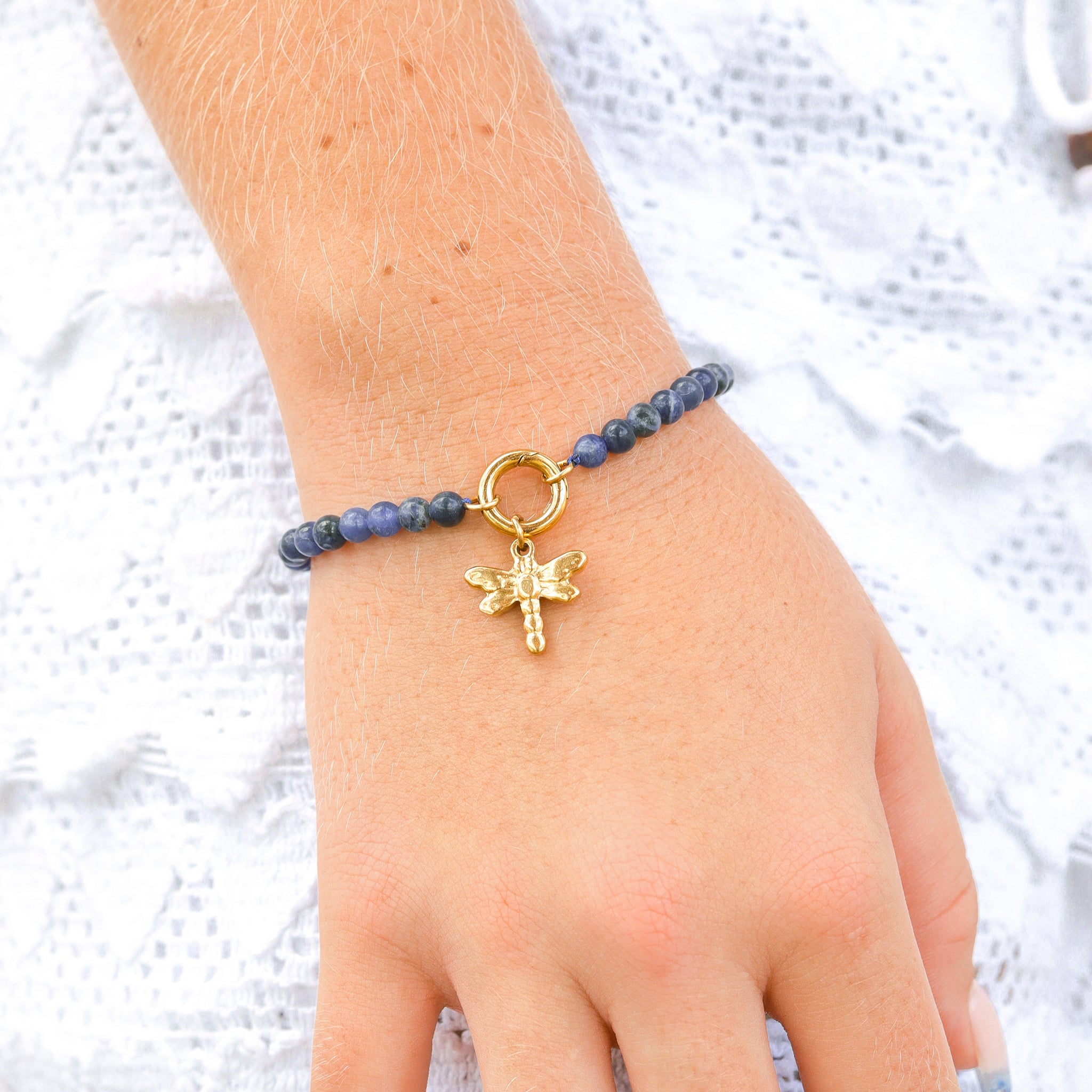 Charm Keeper Bracelet – 4mm Natural Stone Beads | Gold Stainless Steel Durable