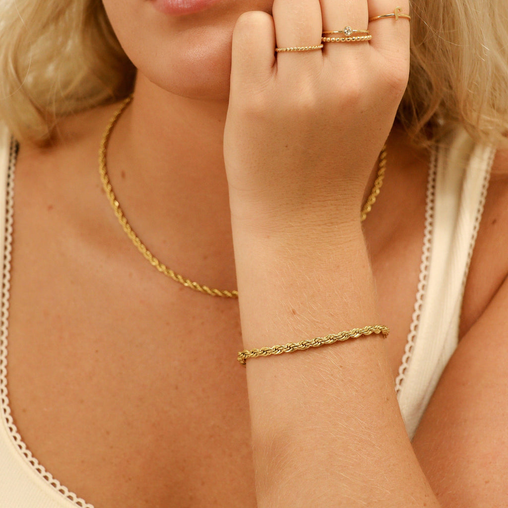18K Gold PVD Stainless Steel Coated Rope Chain Bracelet/Anklet