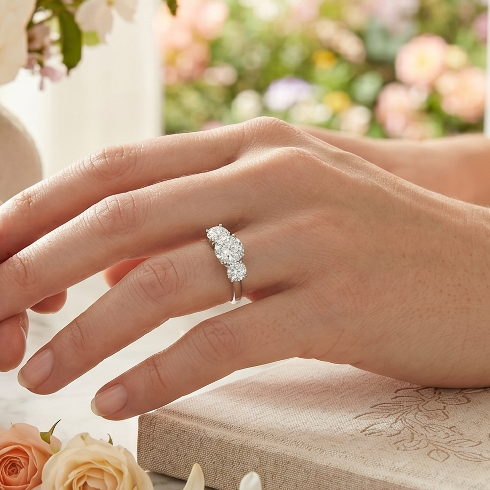 Lab Grown Diamond Ring – 2 Carat Three Stone Engagement Ring | 14K White Gold