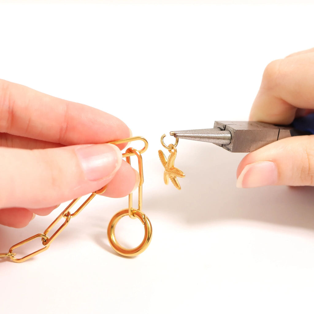 18K Gold Carabiner - Stainless Steel Clasp | Polished Circle Charm | PVD Coated Jewelry