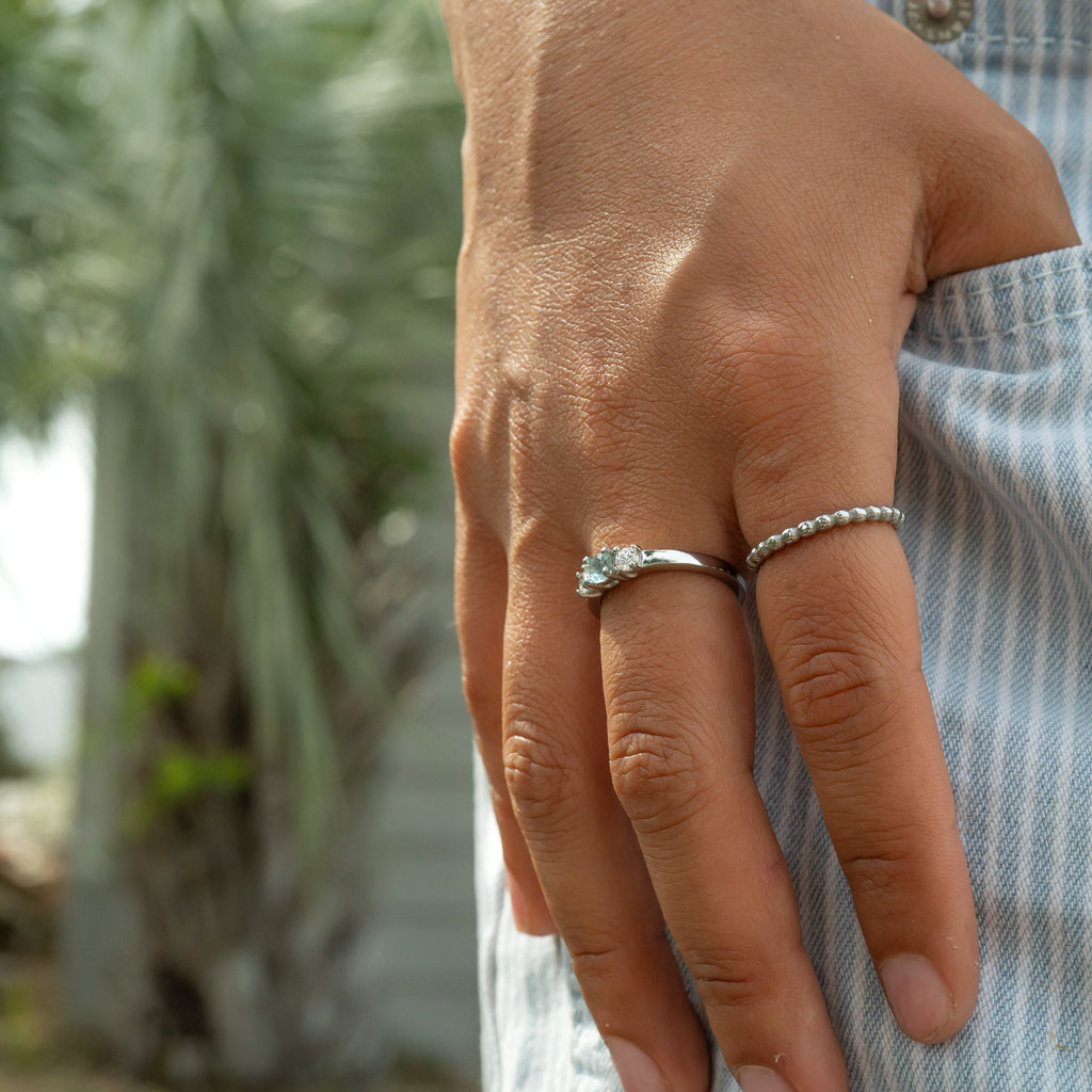 Birthstone Ring - Stainless Steel Band with CZ Accent for Women, Durable 316L